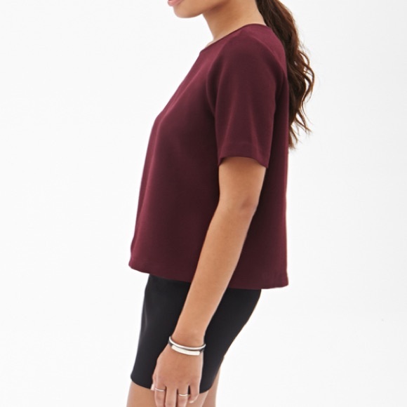 Burgundy Crew-neck Button Back Top by Forever 21 - Picture 2 of 5